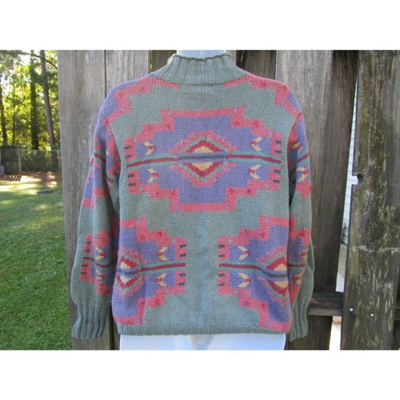Vintage Ralph Lauren Polo Country Cotton Hand Knitted Aztec Southwest Sweater S - Picture 3 of 9